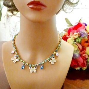 Betsey Johnson Buggin Out crystal butterfly tennis necklace